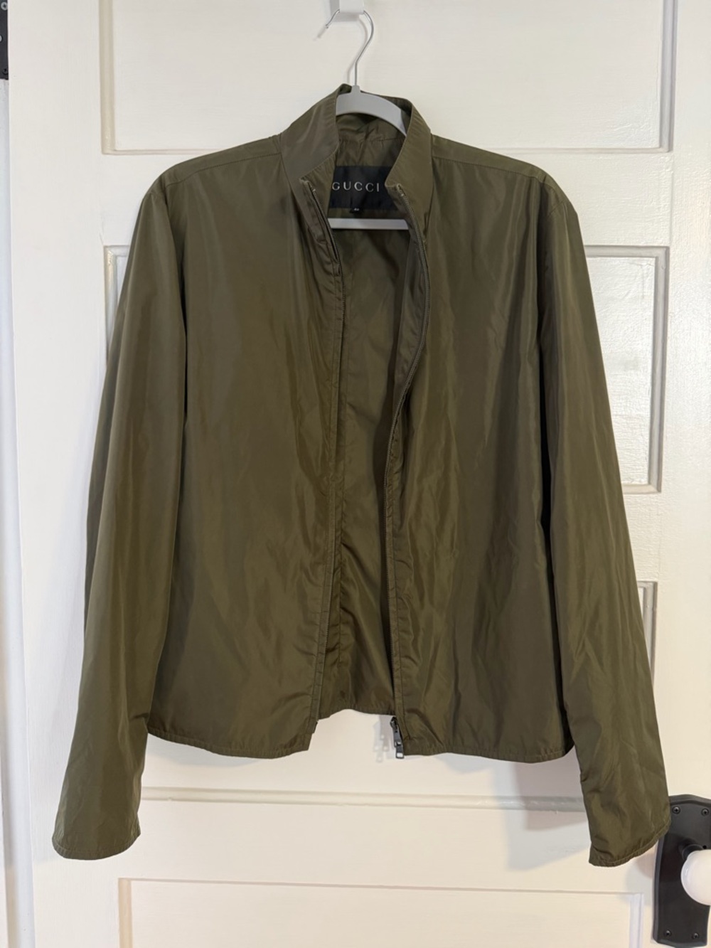 Gucci Women’s Sz46 Olive Green Zip-Front Nylon Jacket Windbreaker Bomber Jacket